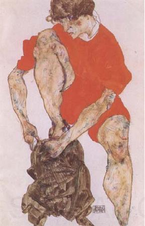 Egon Schiele Female Model in Bright Red Jacket and Pants (mk09) Germany oil painting art
